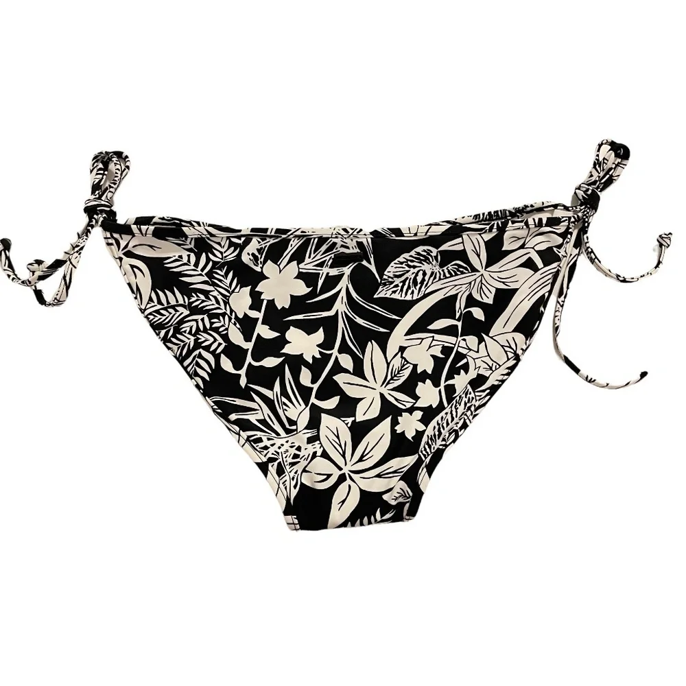 NEW Volcom Black & White Leaf Floral Side Tie String Bikini Bottoms Sz. S